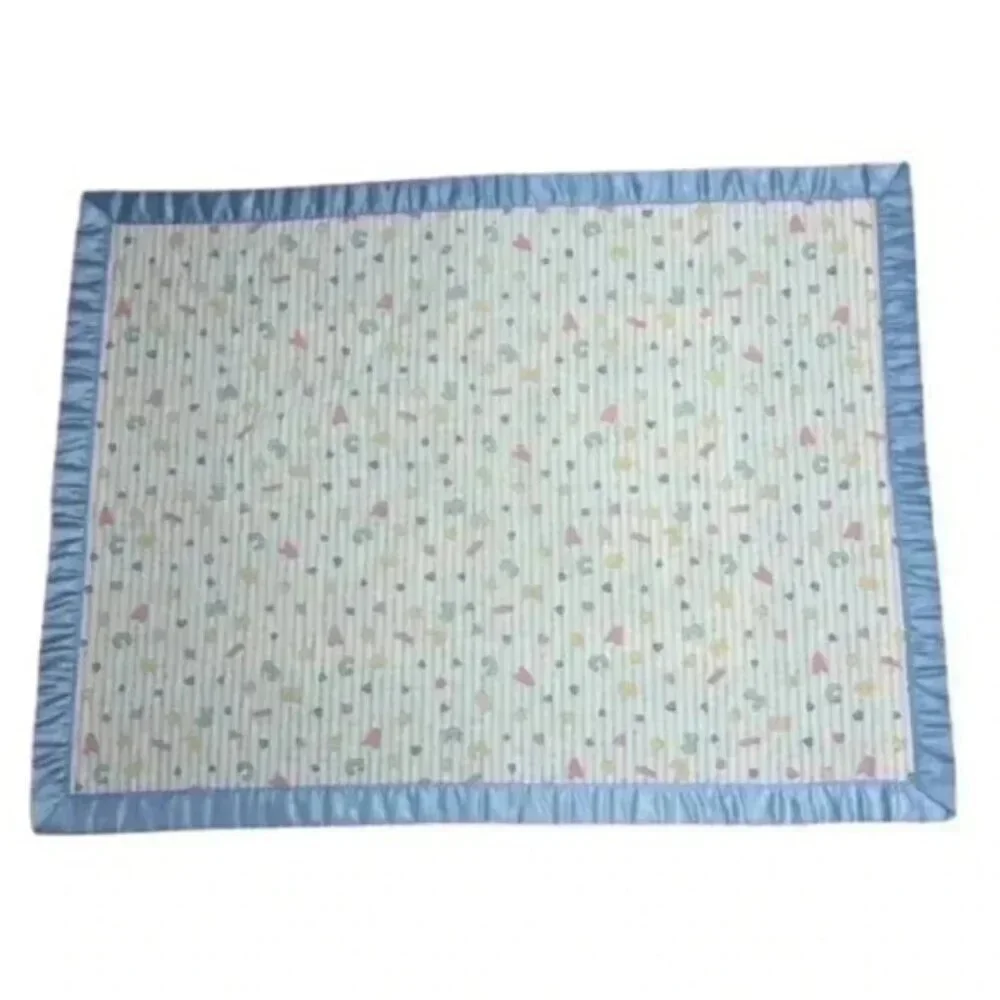 Vtg Teddy Beddy Bear Crib‎ Comforter Baby Blanket  Pink And Blue w/ Ruffle 34x45